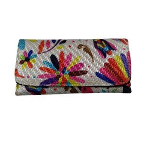 Jute Textile Trifold Floral/Bird Colorful Wallet Artsy Boho Travel Hippie